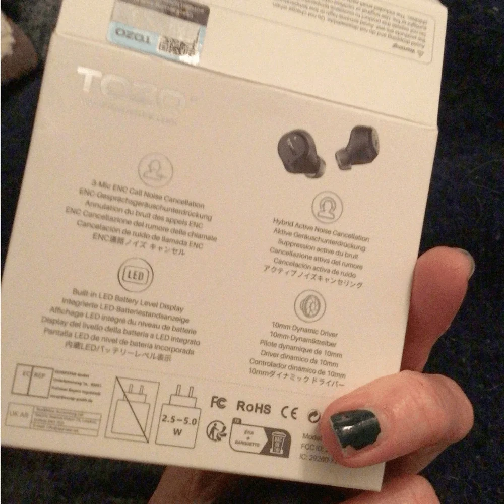 NEW ! Gift idea TOZO Black Wireless Earbuds with Charging Case